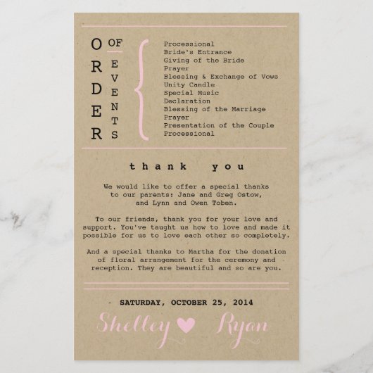 Programme de mariage cardiaque simple (Dos)