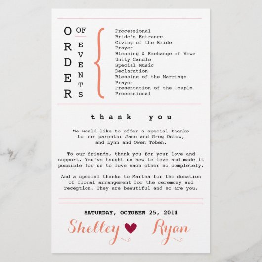 Programme de mariage cardiaque simple (Dos)