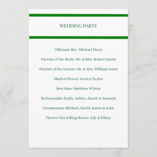 Programme de mariage Carte minimale avec bordure v (Devant)