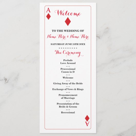 Programme de mariage Cartes à jouer Casino Diamond (Devant)
