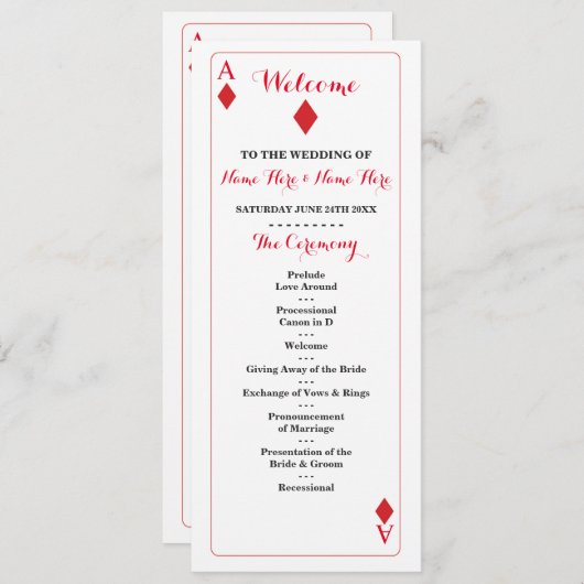 Programme de mariage Cartes à jouer Casino Diamond (Devant / Derrière)