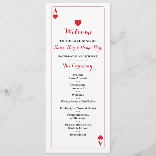 Programme de mariage Cartes de Casino Ace of Heart (Devant)