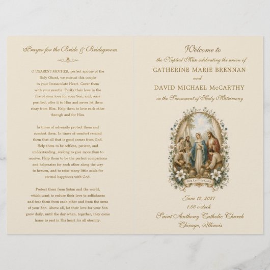 Programme de Mariage Catholique à Cana Messe Nupti (Devant)