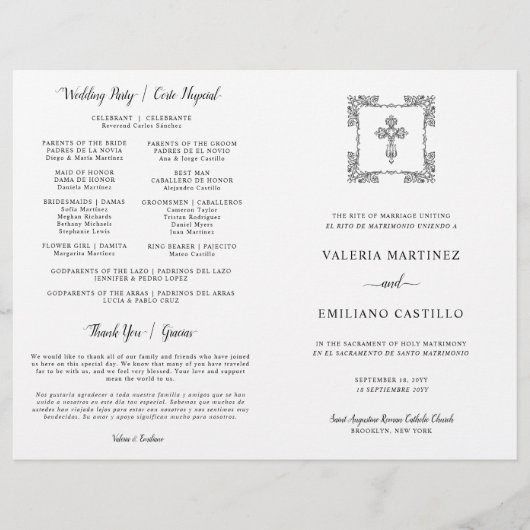 Programme de mariage catholique bilingue espagnol (Devant)