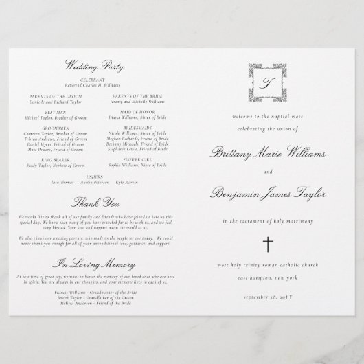 Programme de mariage catholique classique - Masse (Devant)