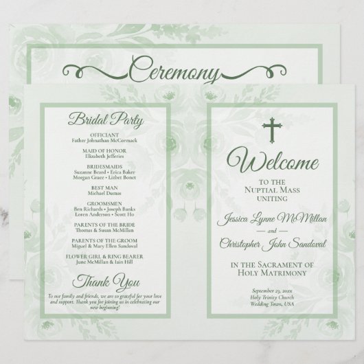 Programme de mariage catholique DIY Floral Boho Sa (Devant / Derrière)