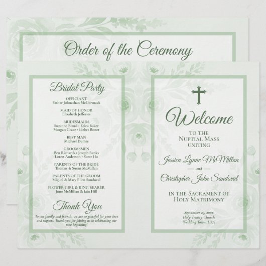 Programme de mariage catholique DIY Floral Boho Sa (Devant / Derrière)