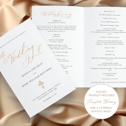Programme de mariage catholique élégant en or Mess
