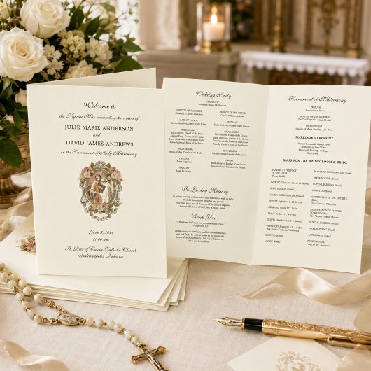 Programme de Mariage Catholique Élégant Messe Lati
