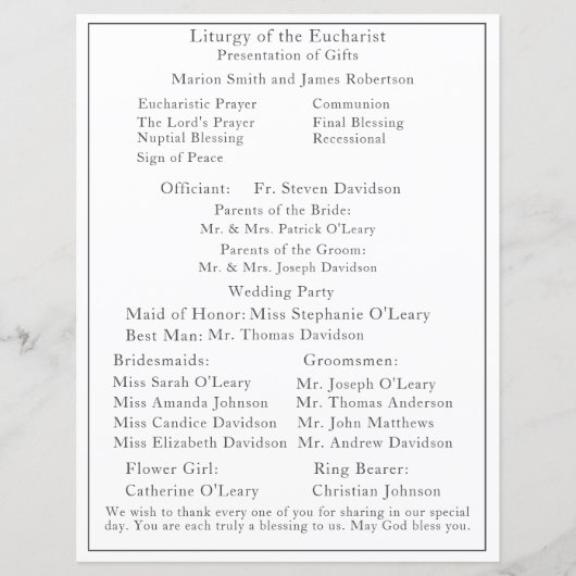 Programme de mariage catholique encadré (Dos)