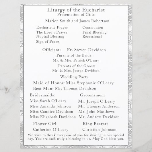 Programme de mariage catholique Faux-Satin (Dos)