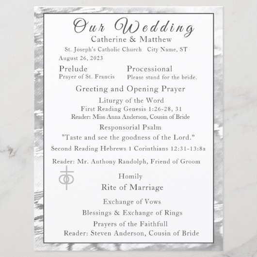 Programme de mariage catholique Faux-Satin (Devant)