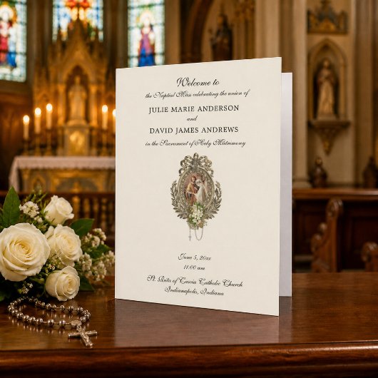 Programme de mariage catholique floral vintage Mat