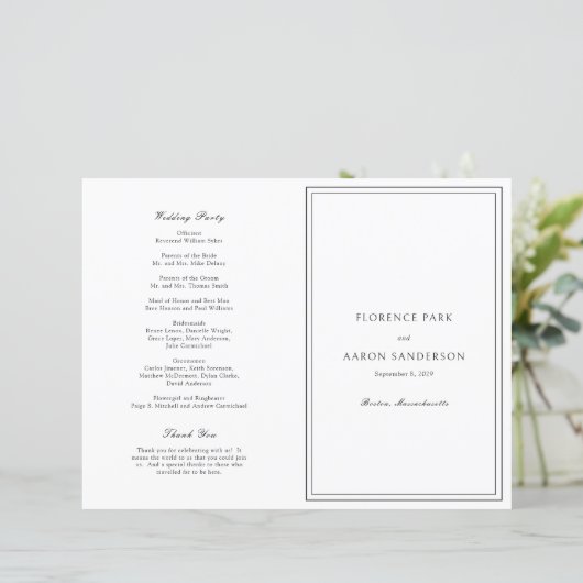 Programme de mariage catholique noir et blanc (Debout devant)