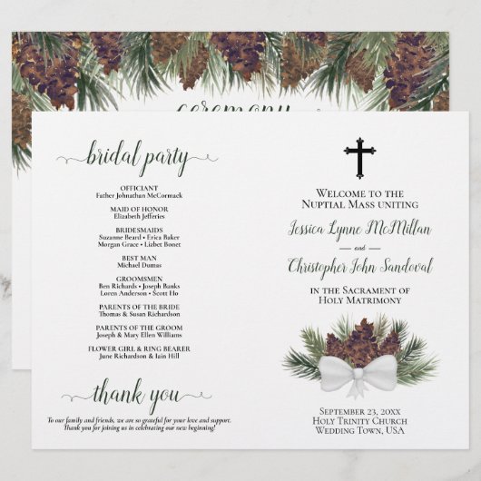 Programme de mariage catholique plié DIY Cônes de (Devant / Derrière)