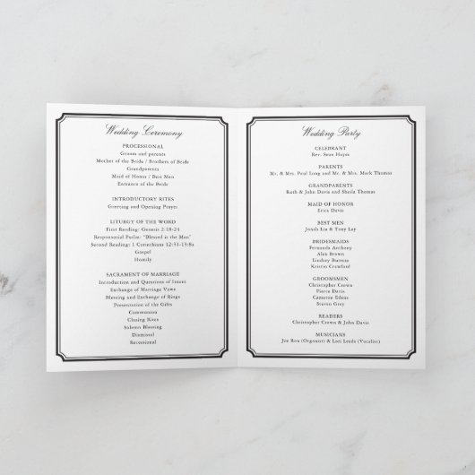 Programme de mariage catholique traditionnel (Intérieur)