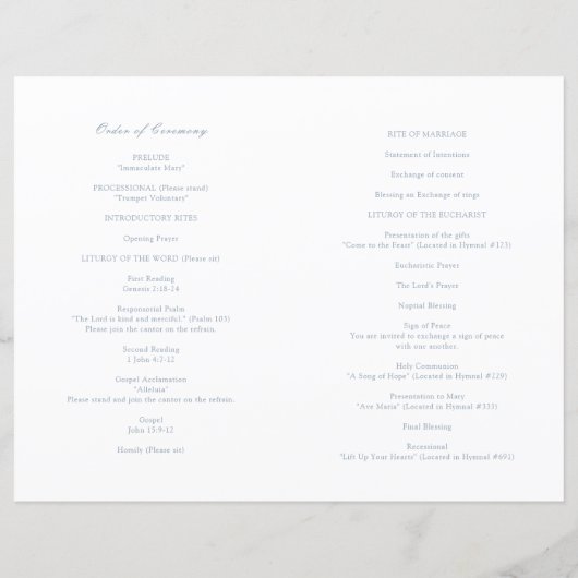 Programme de mariage catholique traditionnel Dusty (Dos)