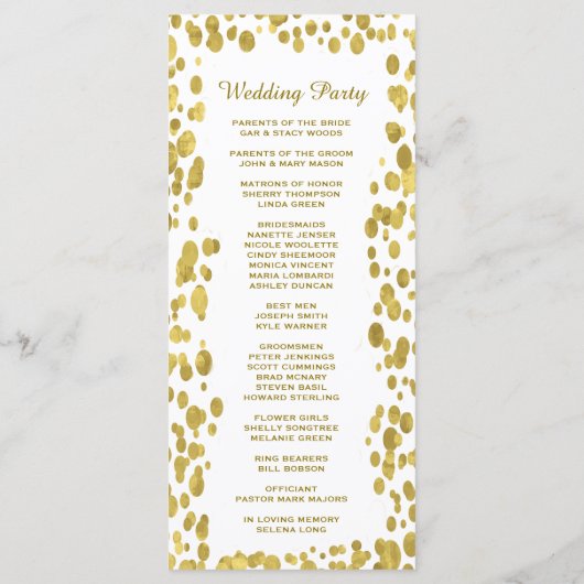 Programme de mariage | Célébration Gold Confetti (Dos)