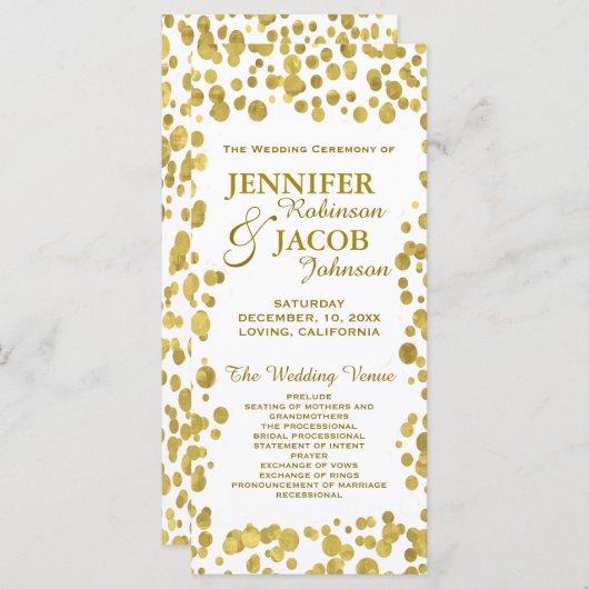 Programme de mariage | Célébration Gold Confetti (Devant / Derrière)