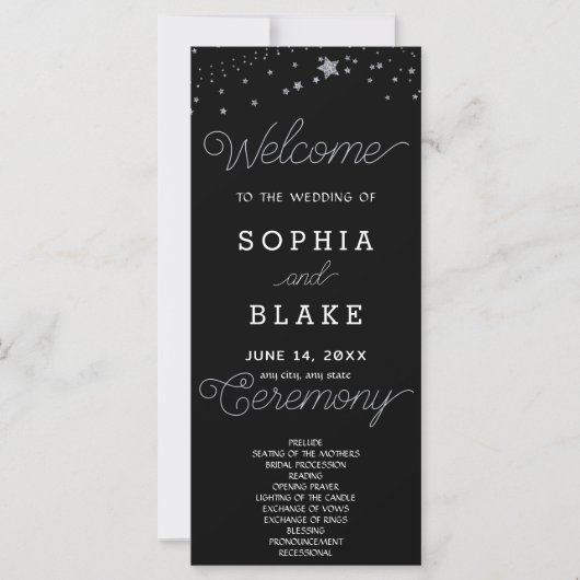 Programme de mariage céleste Black Silver Stars (Devant)