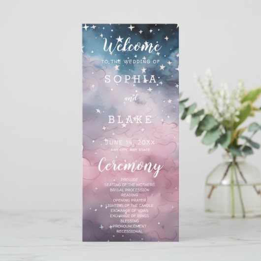 Programme de mariage céleste des étoiles rose et b (Debout devant)