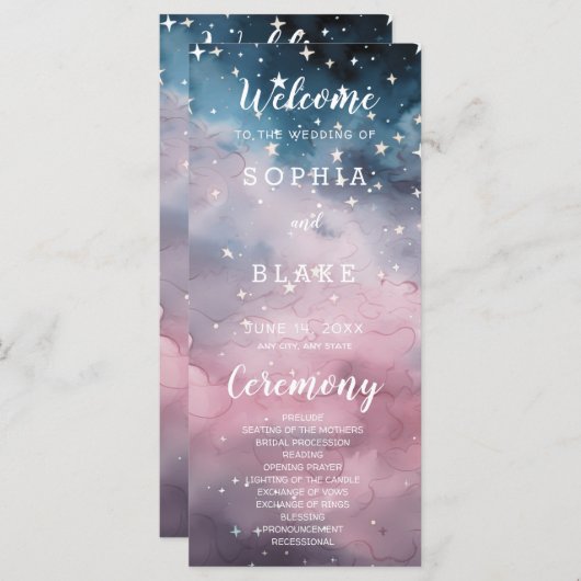 Programme de mariage céleste des étoiles rose et b (Devant / Derrière)