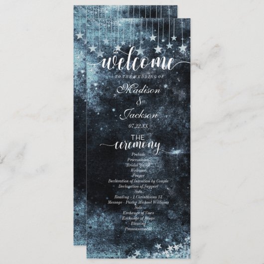 Programme de mariage céleste en aquarelle étoilée (Devant / Derrière)