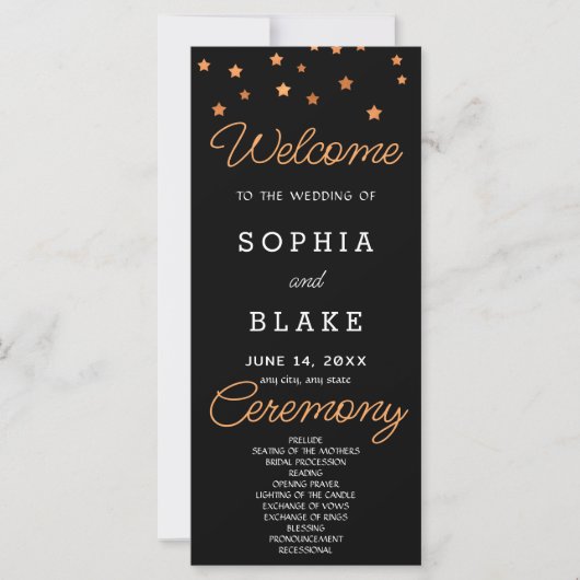 Programme de mariage Céleste Étoiles Rose Gold sur (Devant)