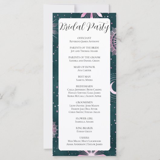 Programme de mariage céleste noir et rose (Dos)