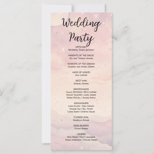 Programme de mariage céleste rose pâle (Dos)