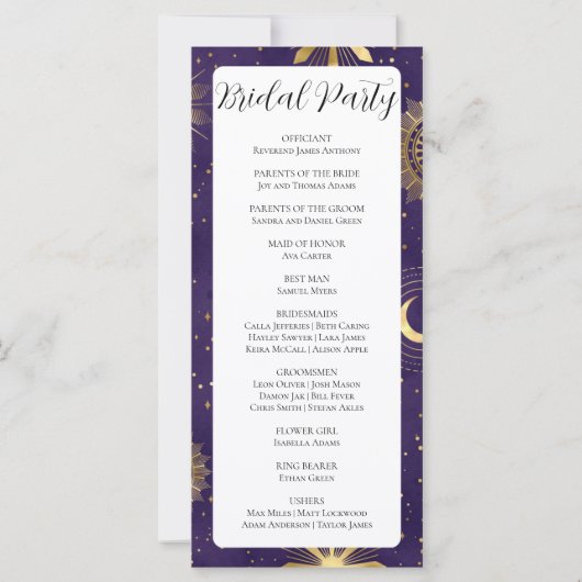 Programme de mariage céleste violet et or (Dos)