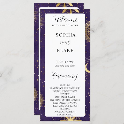 Programme de mariage céleste violet et or (Devant / Derrière)