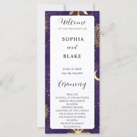 Programme de mariage céleste violet et or (Devant)