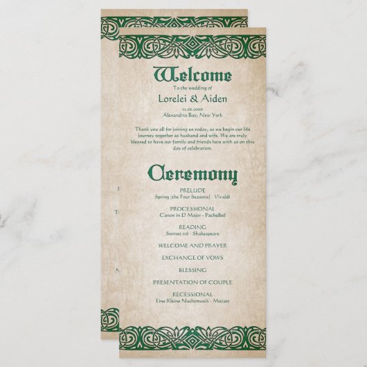 Programme de mariage celtique des épées (Devant / Derrière)