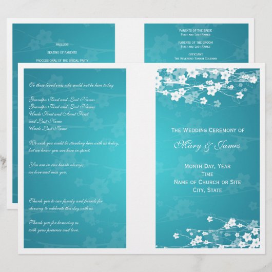 Programme de mariage Cerise Fleur Bleu (Devant / Derrière)