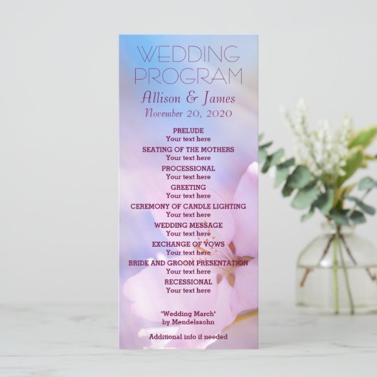 Programme de mariage cerise personnalisable (Debout devant)