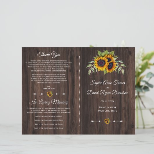 Programme de mariage champêtre à fleurs de tournes (Debout devant)