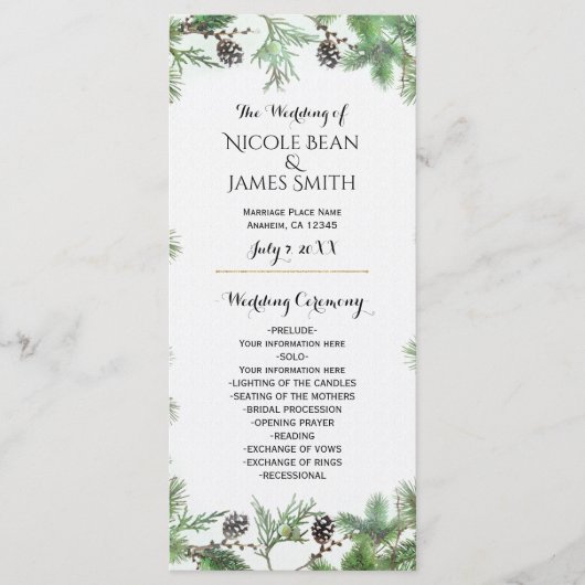 Programme de mariage champêtre vert de fêtes et po (Devant)