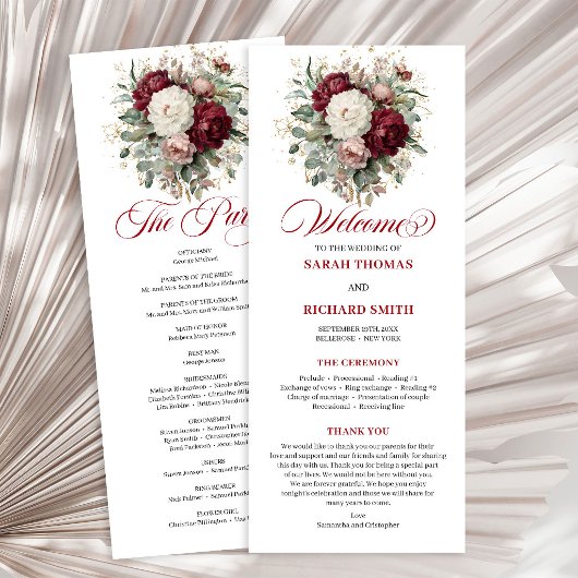 Programme de mariage charmant rose Bourgogne or