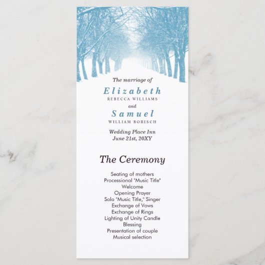 Programme de mariage Chemin de l'avenue des arbres (Devant)