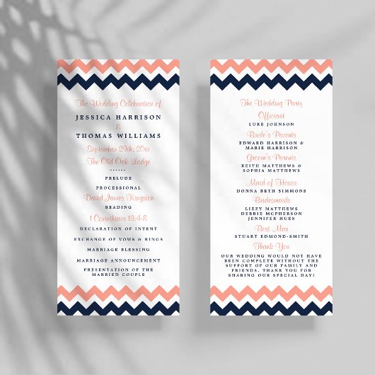 Programme de mariage Chevron de Modern Pink & Navy