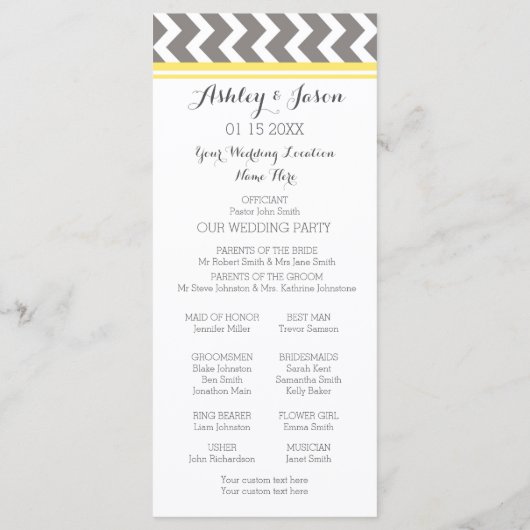 Programme de mariage Chevron gris jaune (Dos)