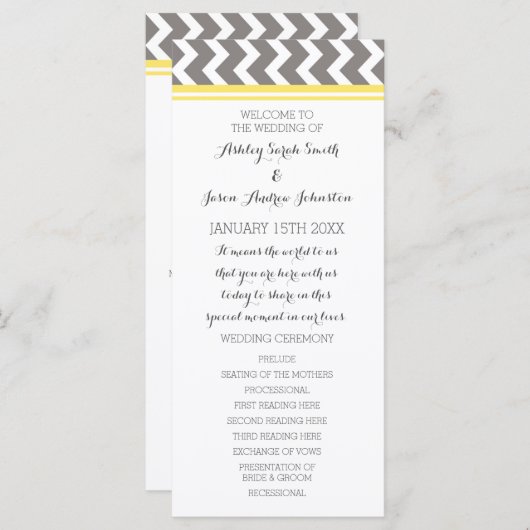 Programme de mariage Chevron gris jaune (Devant / Derrière)
