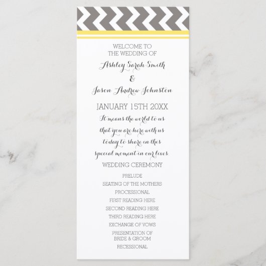 Programme de mariage Chevron gris jaune (Devant)