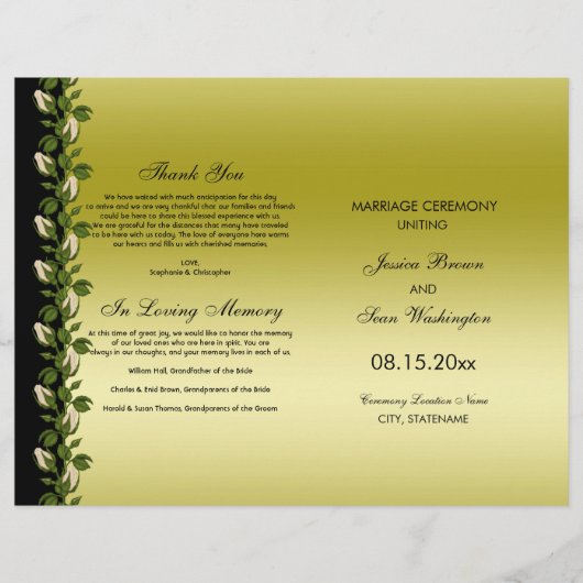 Programme de mariage chic floral romantique or et (Devant)