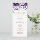 Programme de mariage chic floral violet champagne (Debout devant)