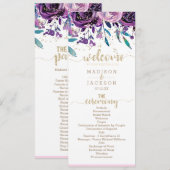 Programme de mariage chic floral violet champagne (Devant / Derrière)