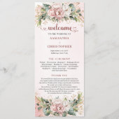 Programme de mariage chic poussiéreux rose floral  (Devant)