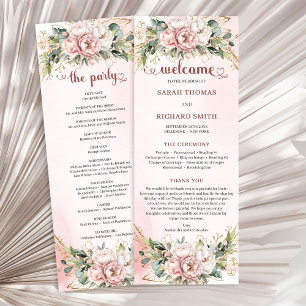 Programme de mariage chic poussiéreux rose floral
