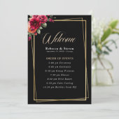 Programme de mariage chic rouge noir floral (Debout devant)